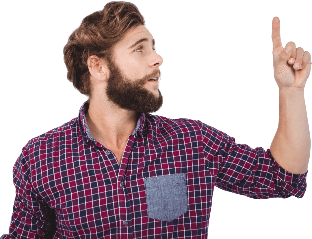 Bearded Man Pointing Finger Up Transparent Background