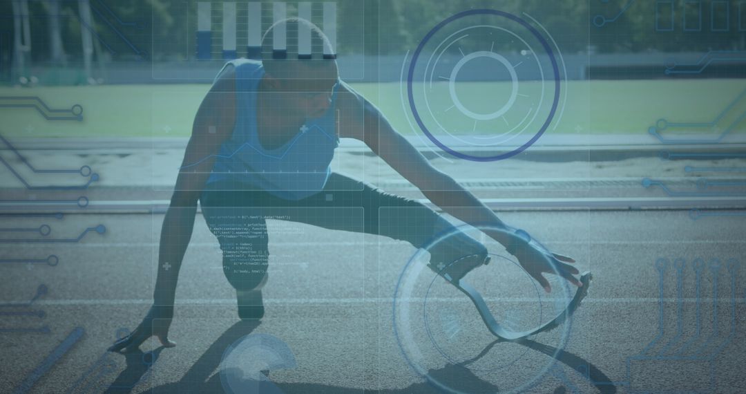 Disabled African American Runner with Virtual Data Overlays