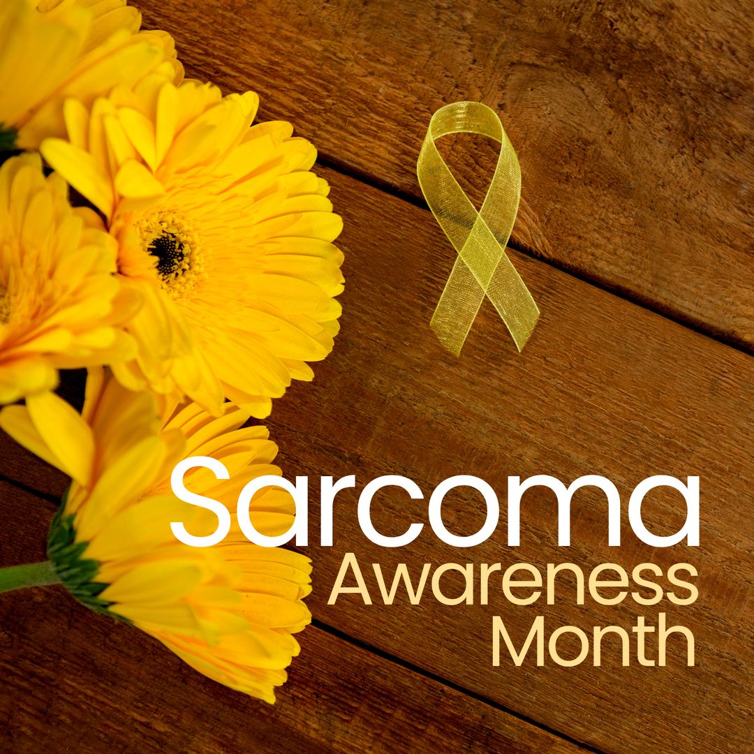 Sarcoma Awareness Month Support with Yellow Ribbon and Flowers