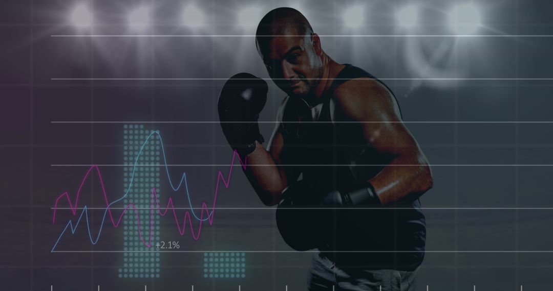 Boxer Training Next to Digital Data and Graphs Overlay