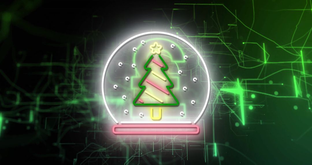 Futuristic Neon Christmas Snow Globe with Digital Circuitry
