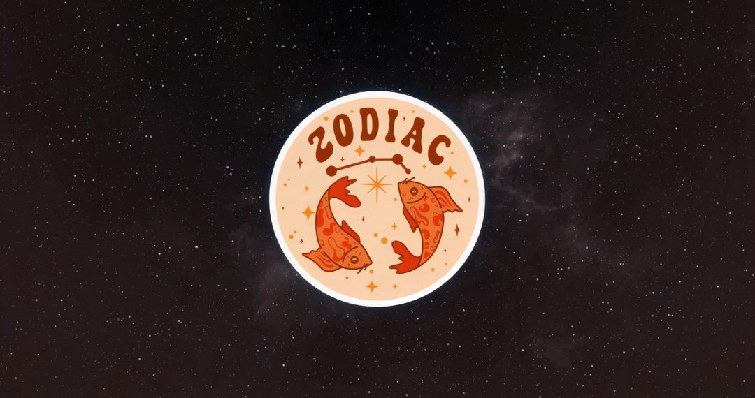 Astrology Emblem with Pisces Sign Glowing in Starry Night Sky