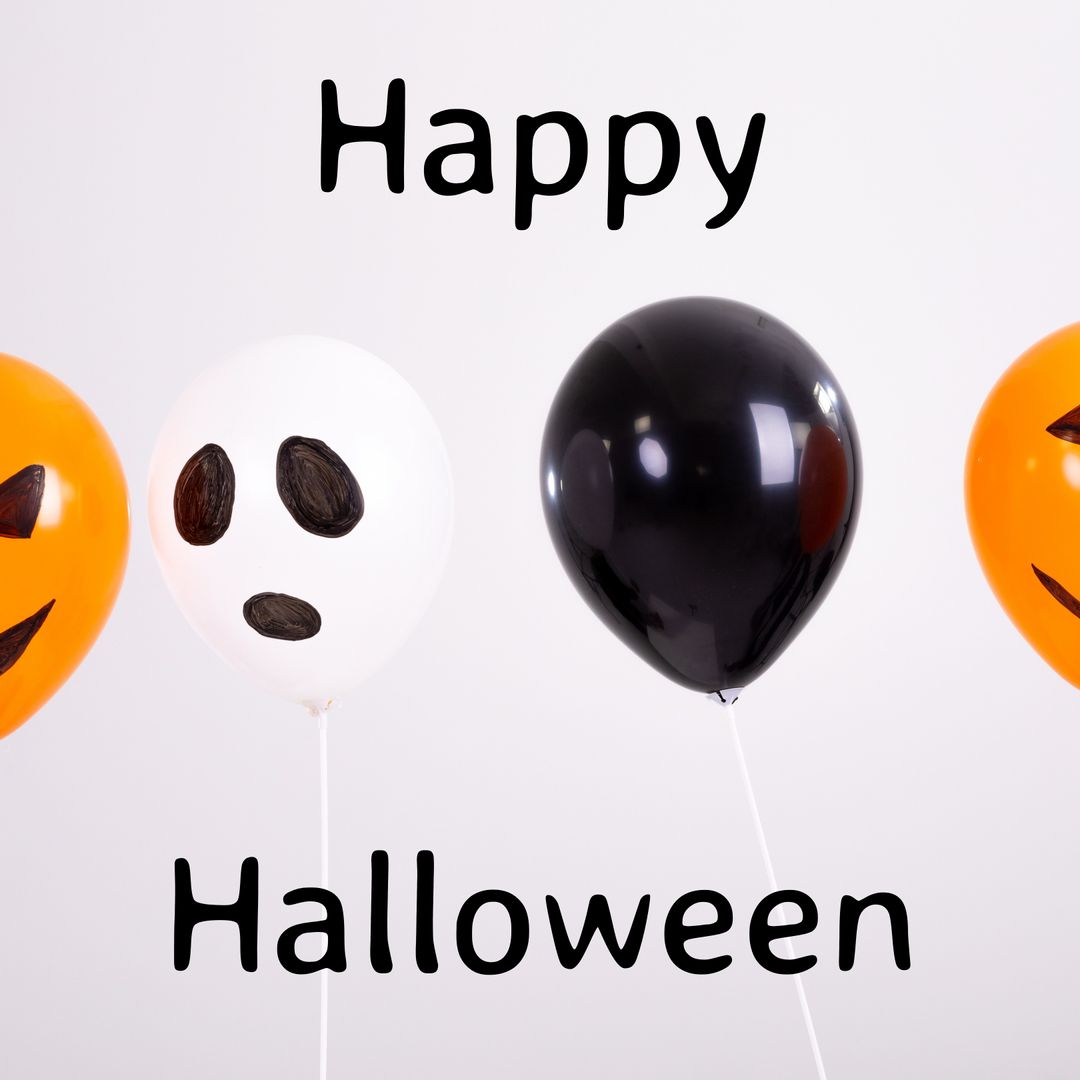 Halloween Balloons with Spooky Faces and Happy Message