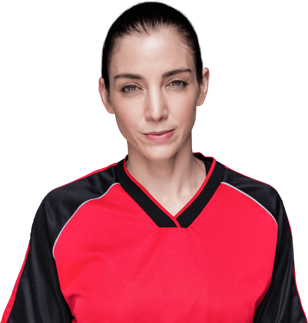Caucasian Woman Wearing Red Sports Attire on Transparent Background