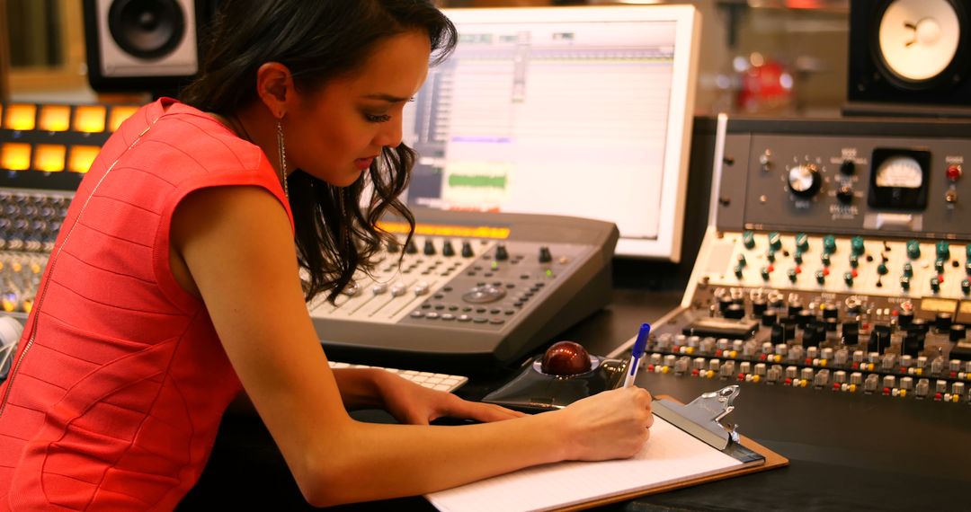 Woman Working in Modern Recording Studio with Professional Equipment - Free Images, Stock Photos and Pictures on Pikwizard.com