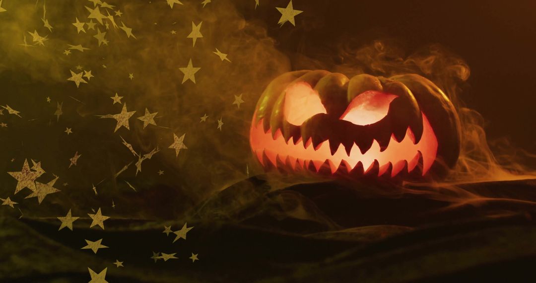 Glowing Jack-o'-Lantern with Smoky Starry Background