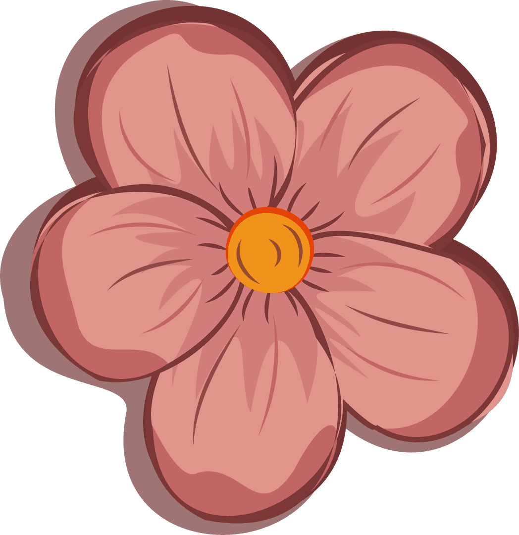 Vibrant Flat Design Pink Flower on Transparent Background