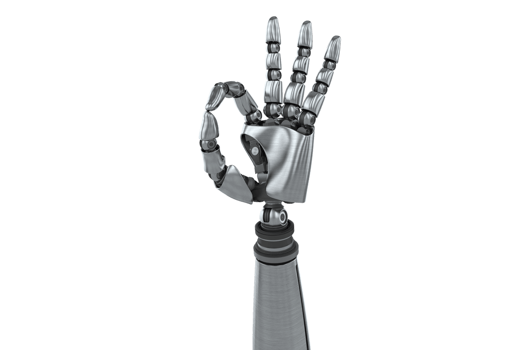 Robotic Hand Making OK Gesture Isolated on Transparent Background