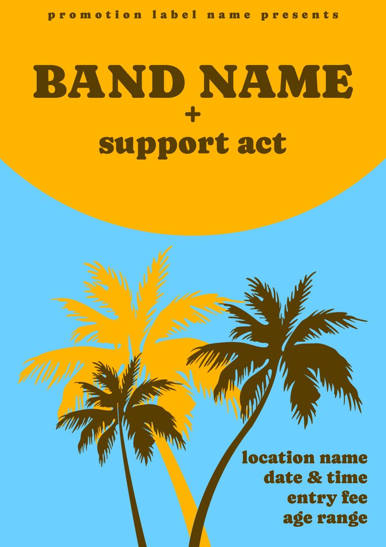 Tropical Music Event Poster Template with Palm Trees and Sun - Download Free Stock Templates Pikwizard.com