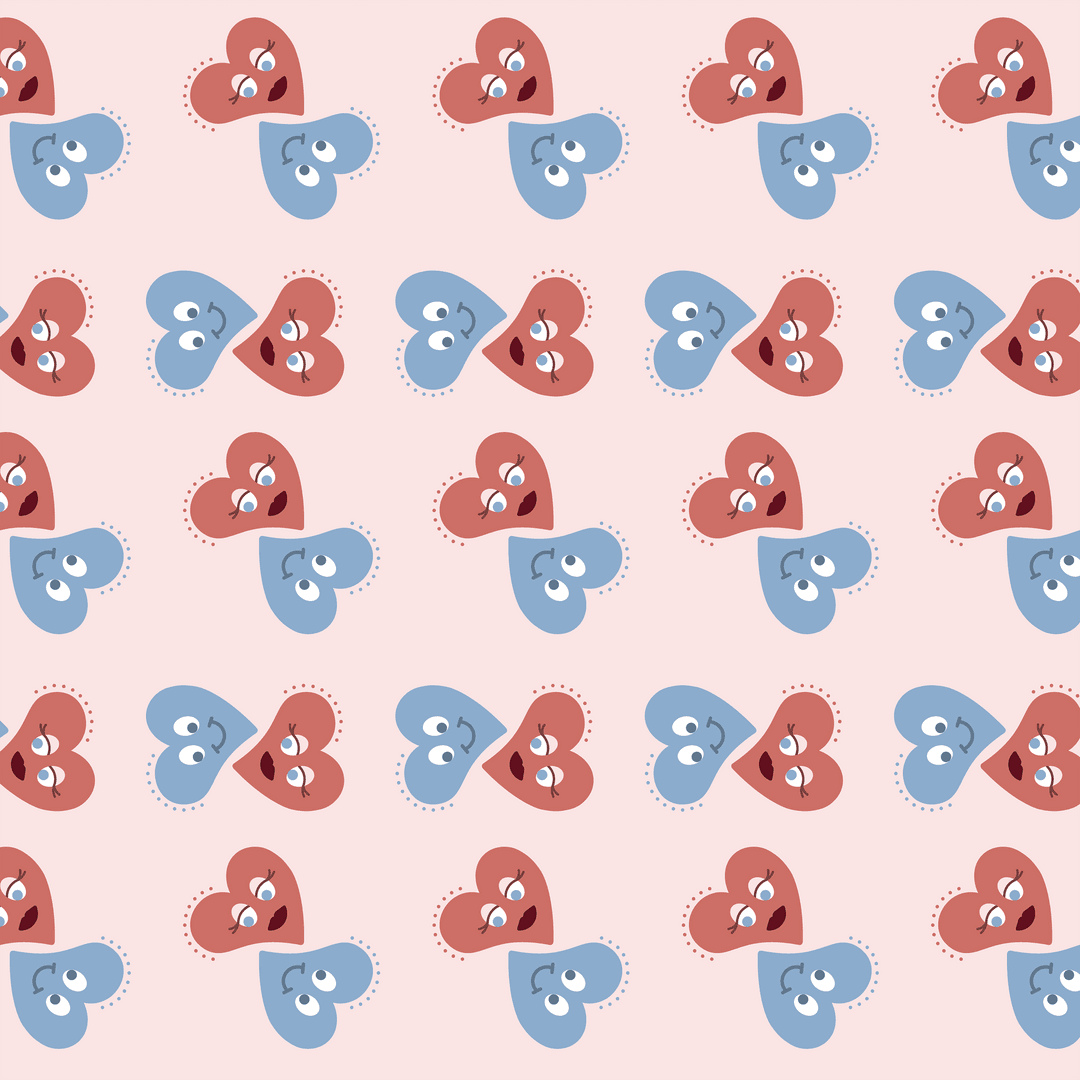 Transparent Cute Heart Pattern with Blue and Pink Hearts for Valentine's Day