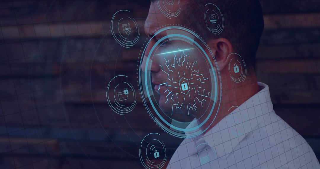 Businessman Embracing Futuristic Digital Security Concept