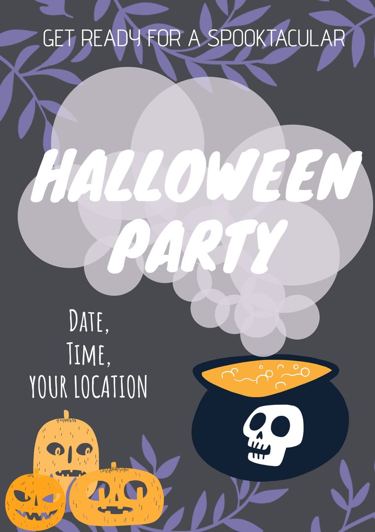 Spooky Halloween Party Invitation with Bubbling Cauldron