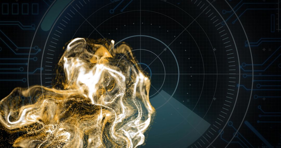Abstract Golden Swirls Over Digital Radar Interface