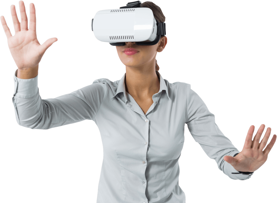 Woman Engaging with Virtual Reality Transparent Wearable Technology