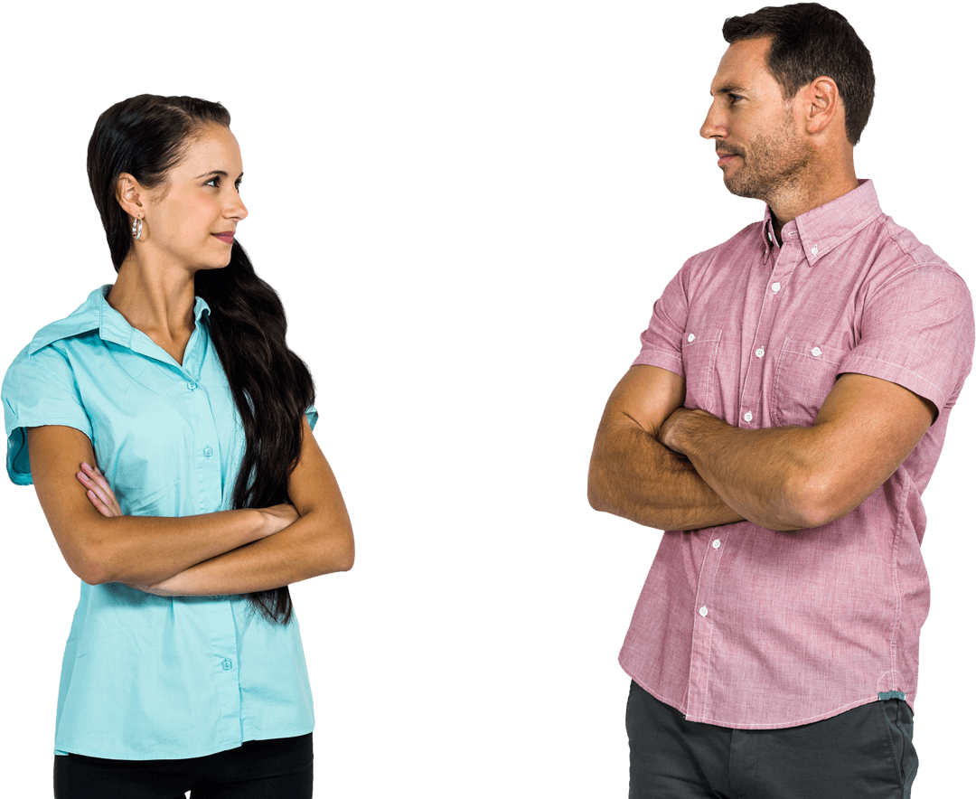 Transparent Confident Couple Facing Off with Arms Crossed