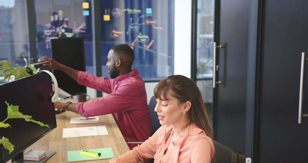 Creative Brainstorming in Contemporary Office Featuring Team Collaboration