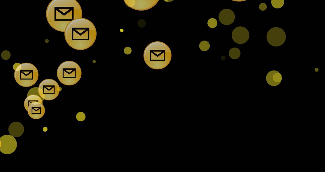 Golden Email Icons on Black Background Highlight Floating Impression
