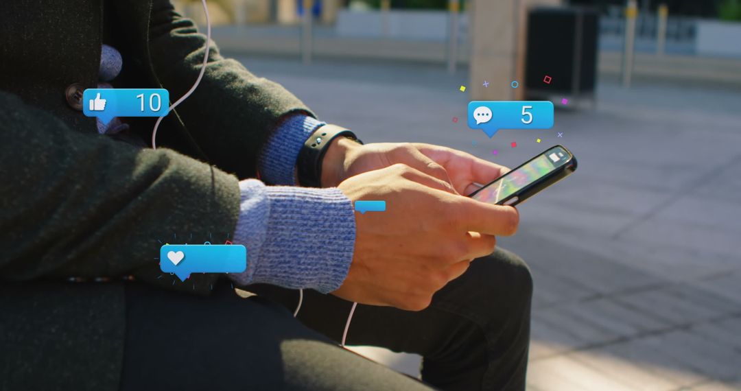 Person Engaged with Social Media on Smartphone Outdoor