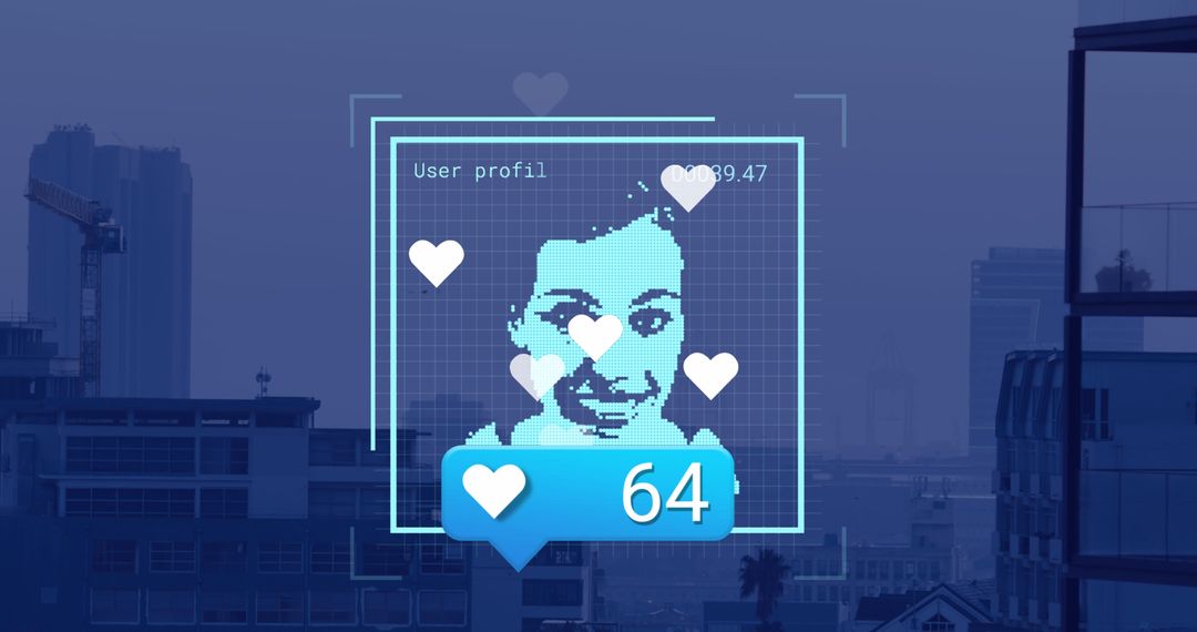 AI Analyzing Social Media Profile Over Urban Background
