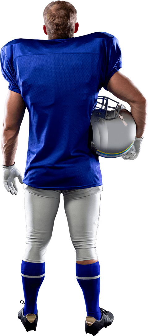 Rear View of Caucasian Football Player with Uniform and Helmet Transparent Background
