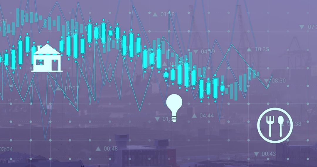 Digital Data Interface in Cityscape with Business Icons