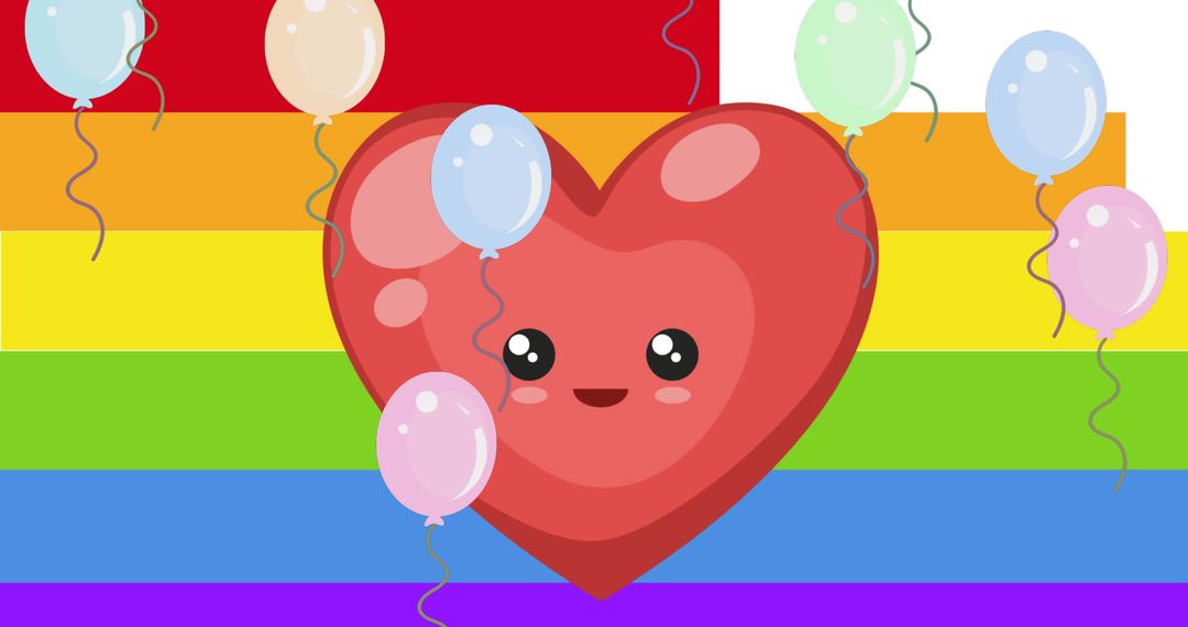 Happy Heart with Balloons on Rainbow Background