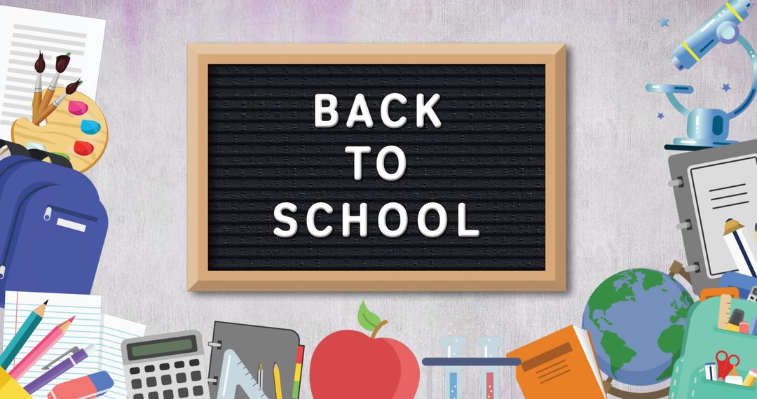 Back to School Banner with Educational Icons and Blackboard
