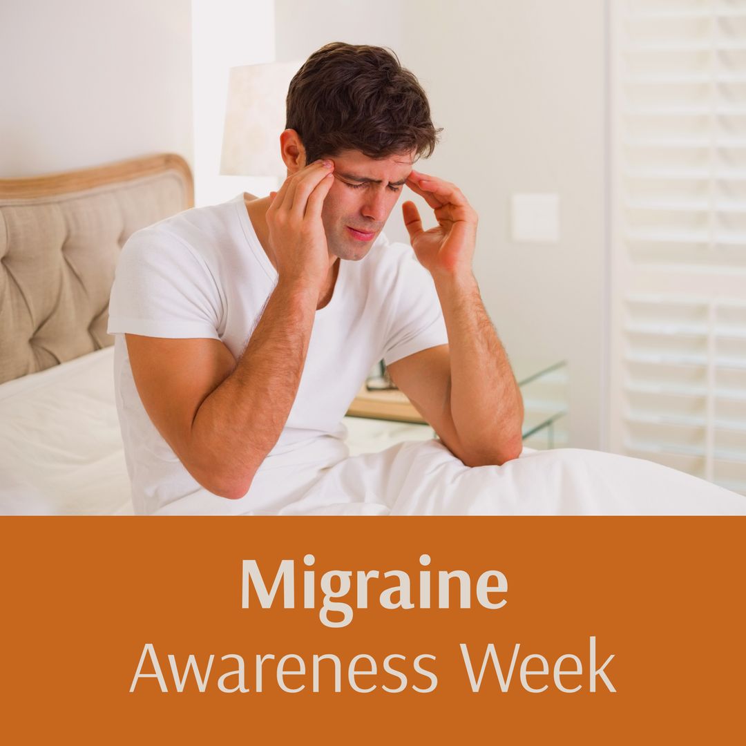 Caucasian Man in Bed with Migraine Supporting Awareness Week - Download Free Stock Templates Pikwizard.com