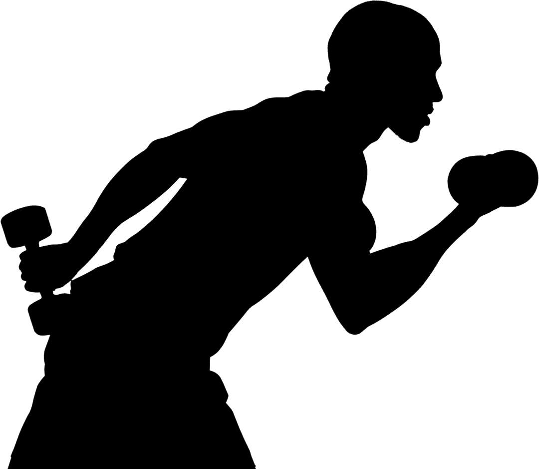 Transparent Silhouette of Athlete Lifting Dumbbells with Strength