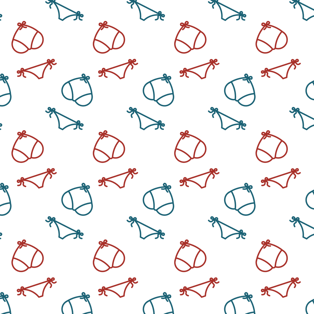 Repeating Icon Pattern with Red and Navy Blue Motifs on Transparent Background