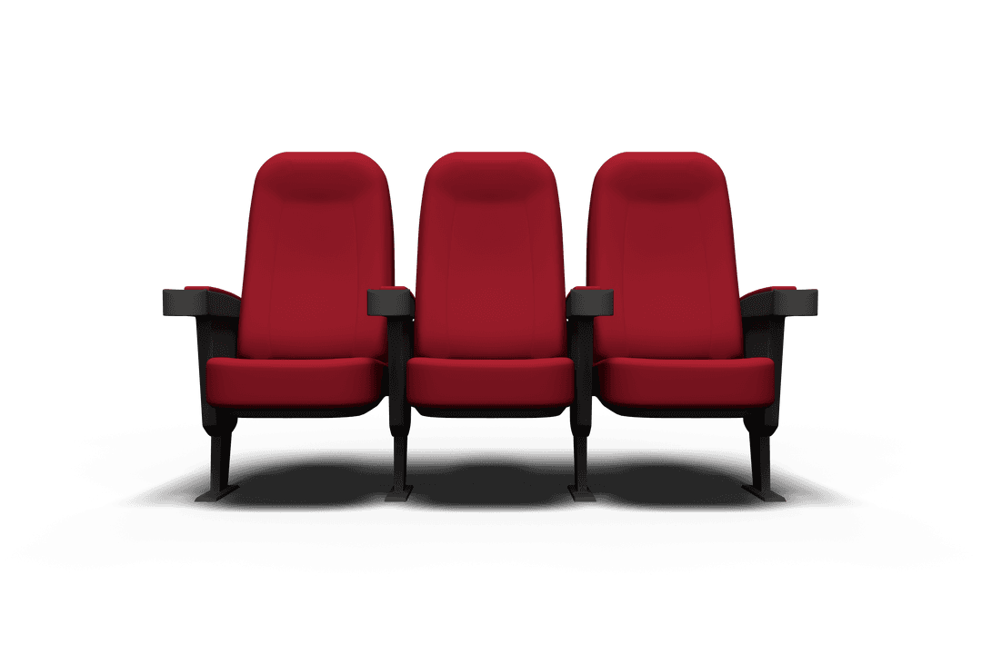 Triad of Red Cinema Seats on Transparent Background