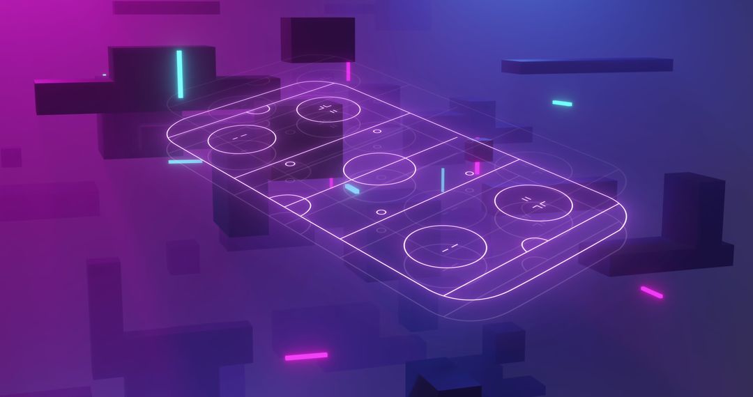 Futuristic Neon Digital Sports Interface with Floating Geometries