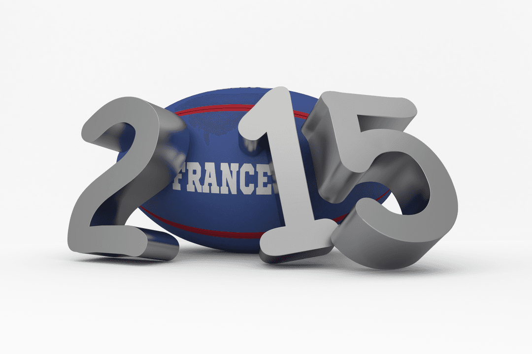 Transparent 2015 Text with France Rugby Ball Illustration