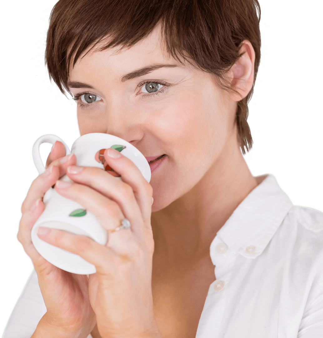 Transparent Image of Woman Enjoying Refreshing Drink with Smile