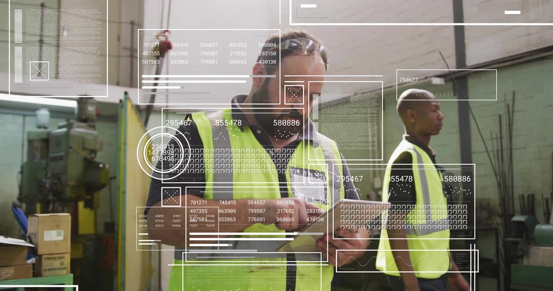 Technician Analyzing Digital Data in Modern Factory Environment