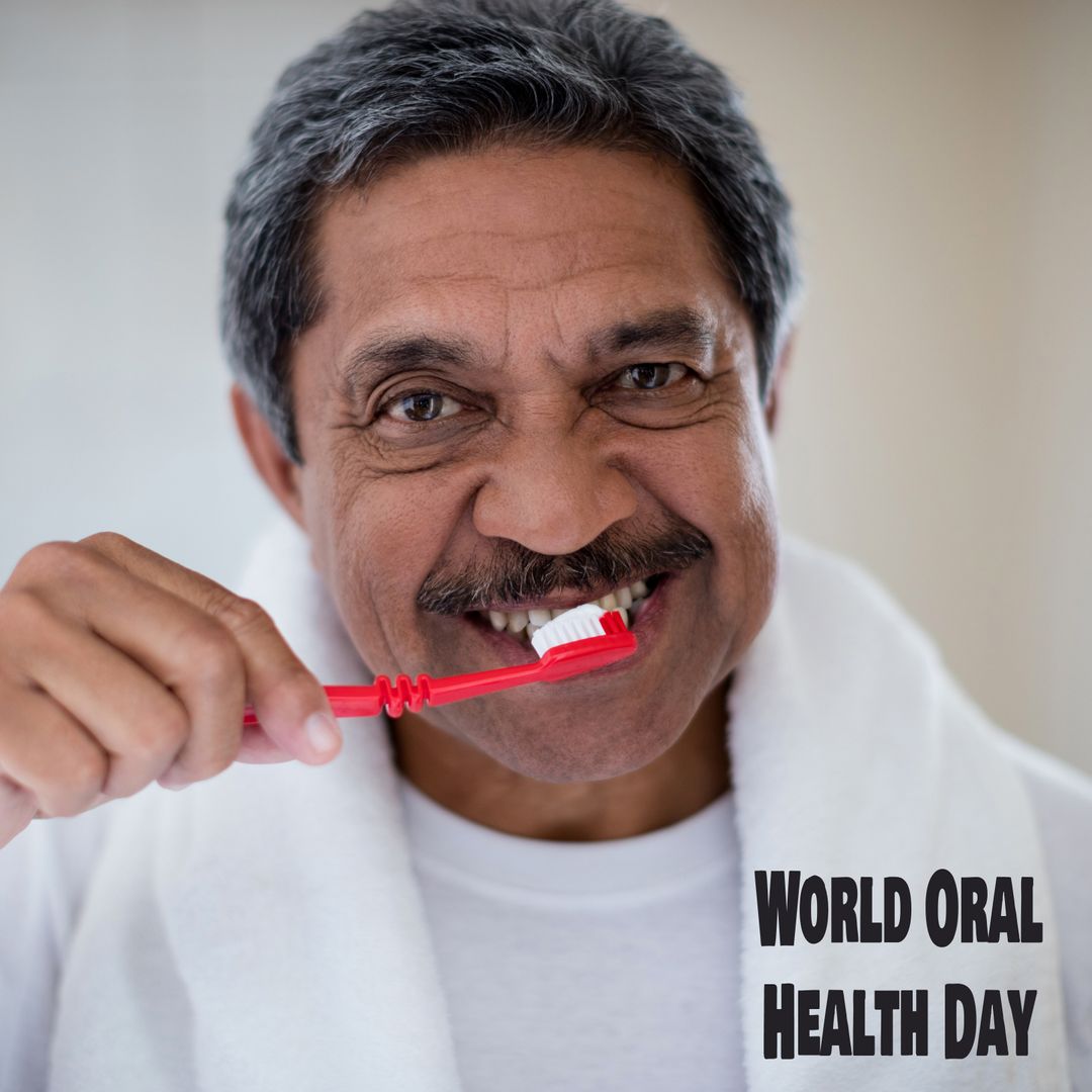 Senior Man Brushing Teeth for Oral Health Awareness - Download Free Stock Templates Pikwizard.com