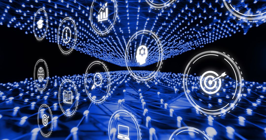 Futuristic Digital Interface with Network and Data Icons