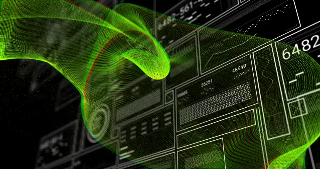 Neon Green Mesh Wave Intersecting Digital UI Panels