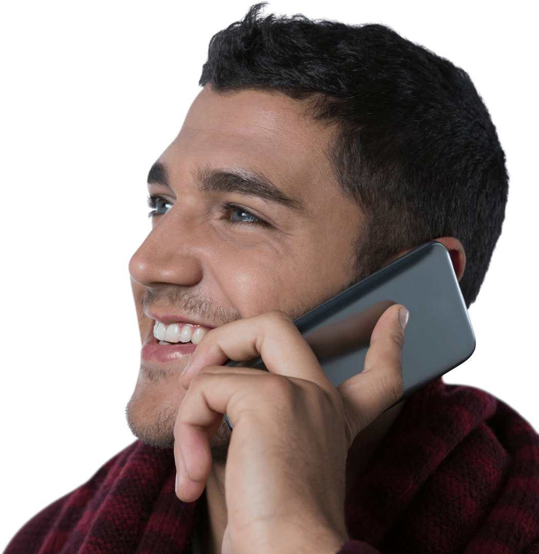 Young Man Smiling While Using Smartphone Cutout