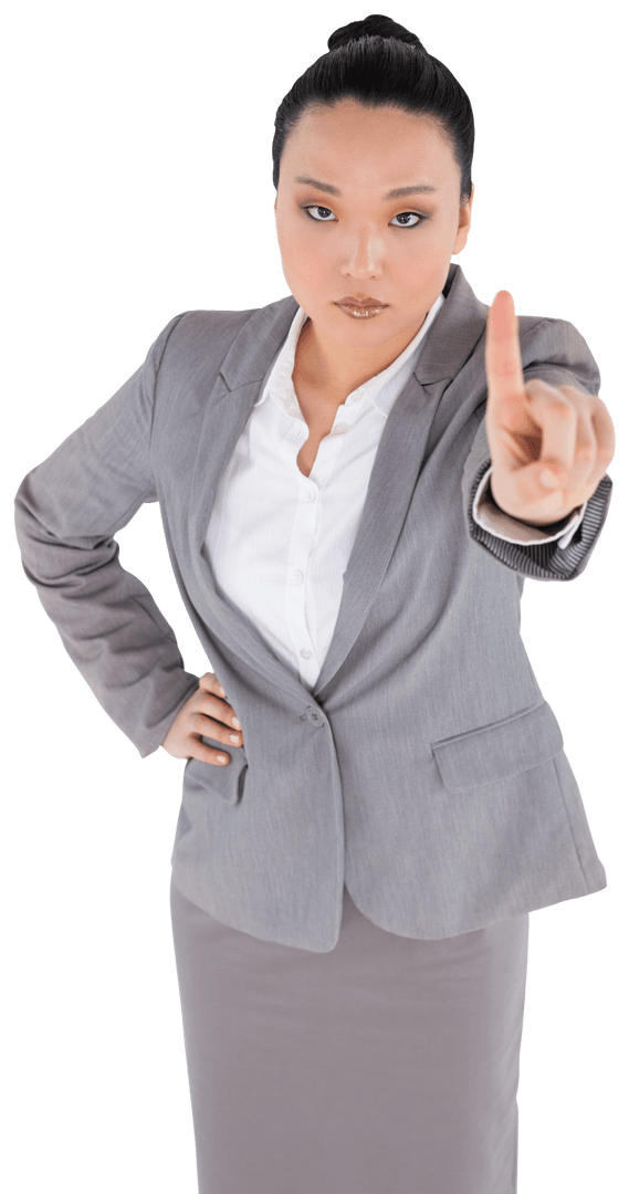 Serious Businesswoman Pointing Index Finger-Transparent