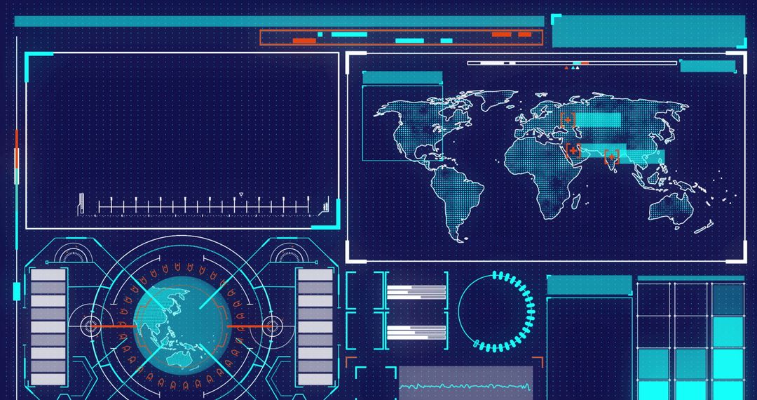 Futuristic Data Processing Interface with Globe and World Map