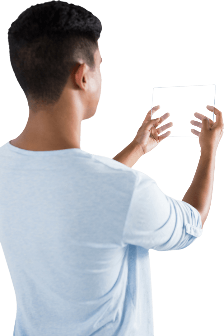 Rear View Transparent Glass Tablet Interface in Use