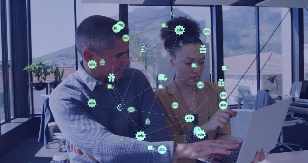 Business Professionals Analyzing Digital Network Connection