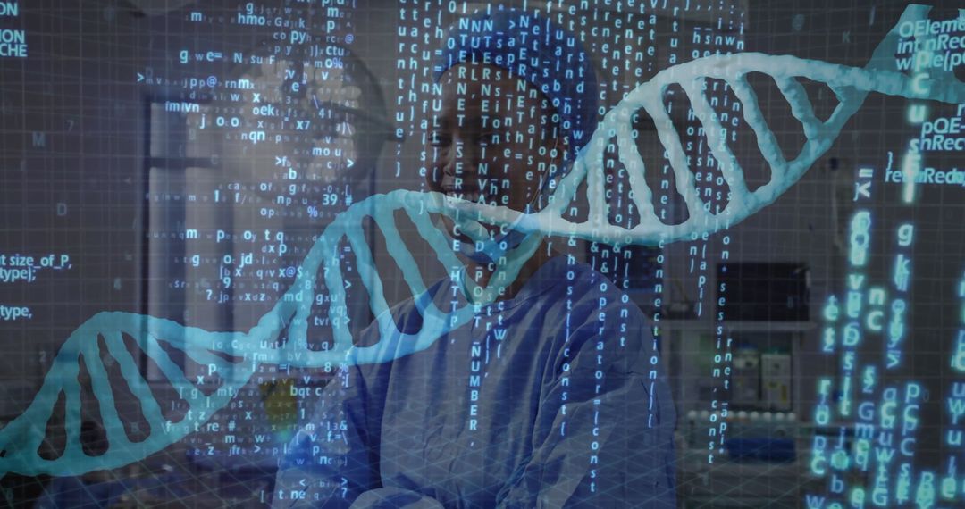Researcher Analyzing DNA Hologram with Data Cascading in Lab