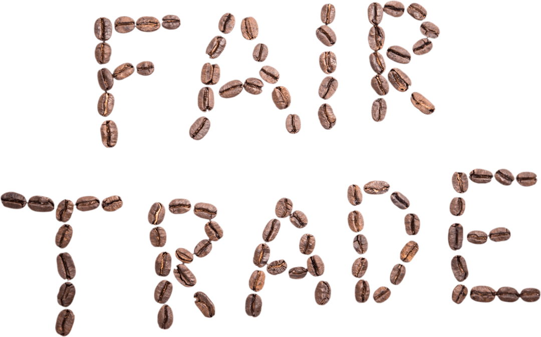 Transparent Fair Trade Text Crafted from Coffee Beans