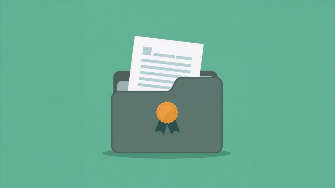 Document Folder Icon with Award Seal Over Mint Background