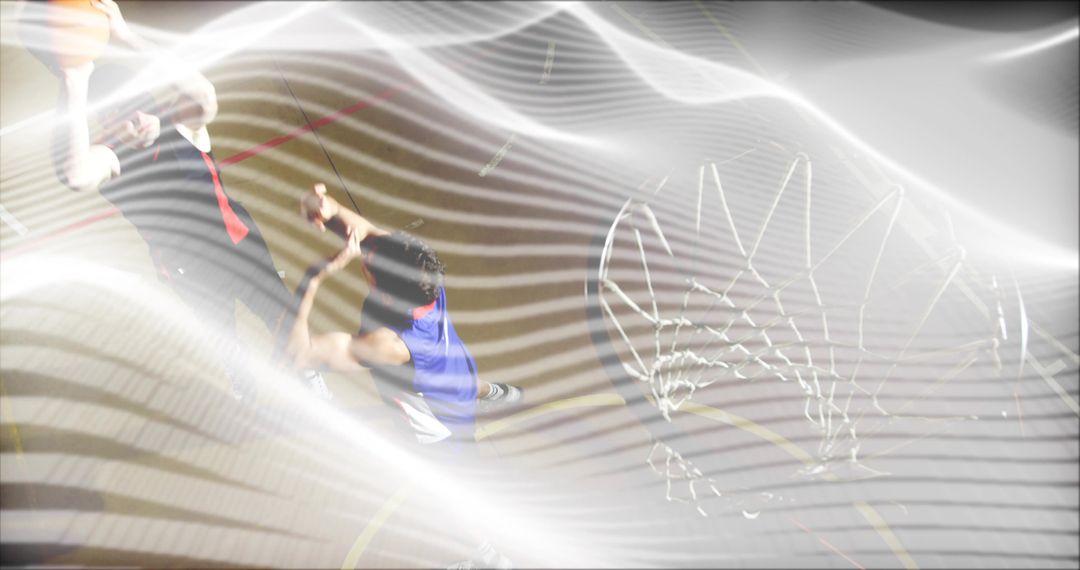 Dynamic Basketball Dunking Action with Intense Atmosphere