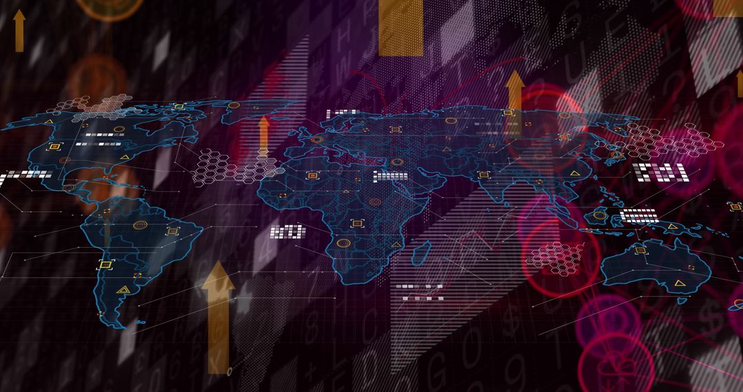 Futuristic Digital World Map with Global Growth Indicators