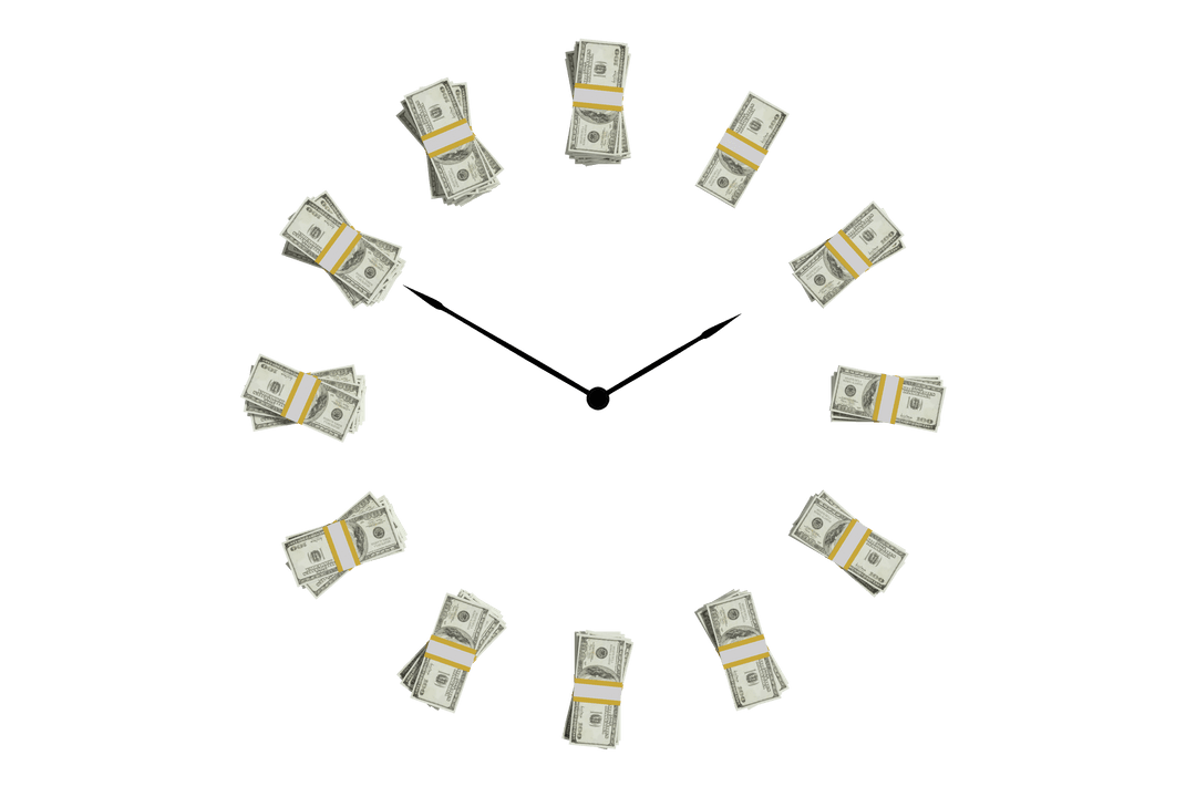 Transparent Clock Made of Cash Representing Time and Money Concept