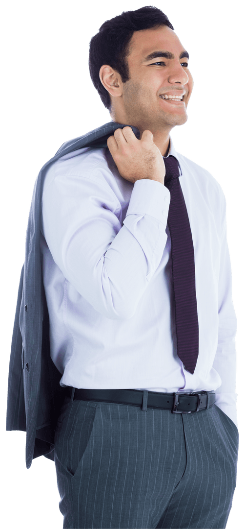 Transparent Cheerful Businessman with Suit Jacket Draped